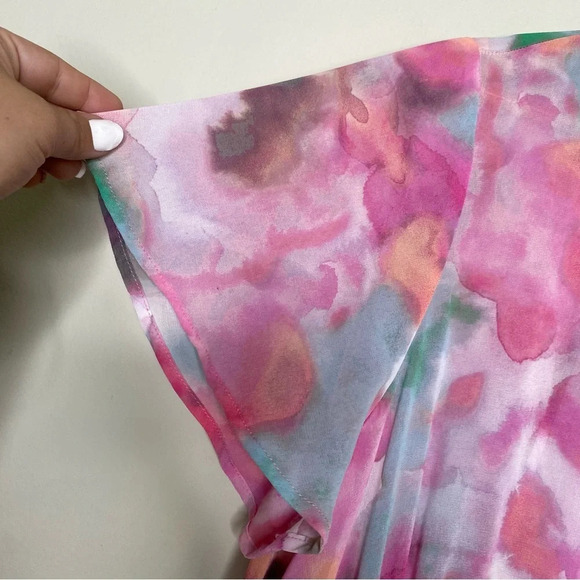 ✨NWT Torrid Pink Tie Dye Watercolor Flutter Sleeve Chiffon Long Kimono Large - Picture 6 of 11